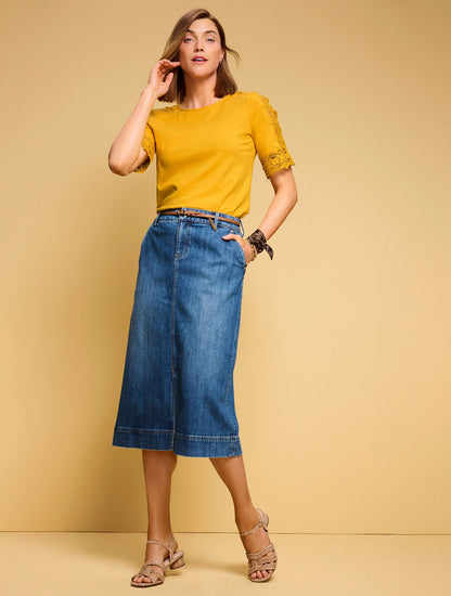 DENIM A-LINE MIDI SKIRT - CARDIFF WASH