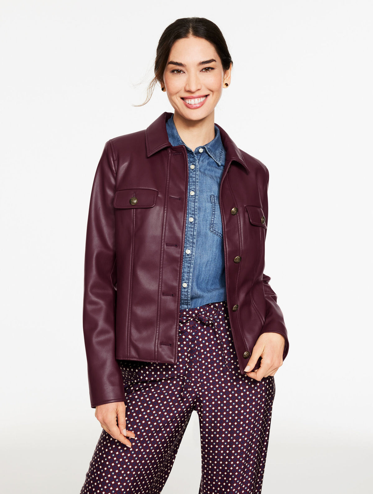 FAUX LEATHER COLLARED JACKET