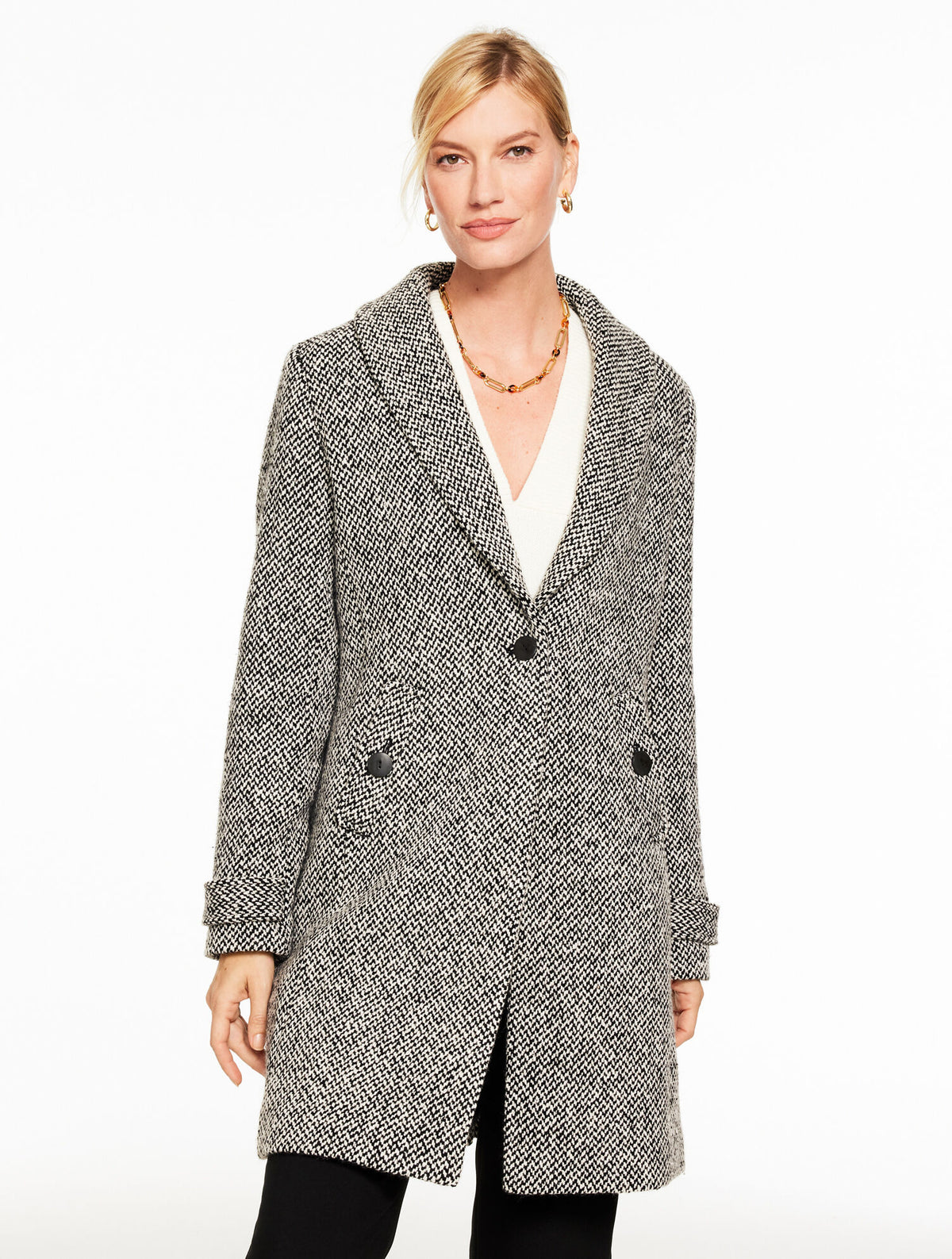 SHAWL COLLAR COAT - SNUG CHEVRON
