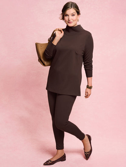 PASSPORT PONTE ZIP SHOULDER TUNIC PULLOVER