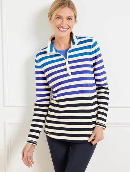 MODAL FRENCH TERRY HALF-ZIP PULLOVER - YORK STRIPE