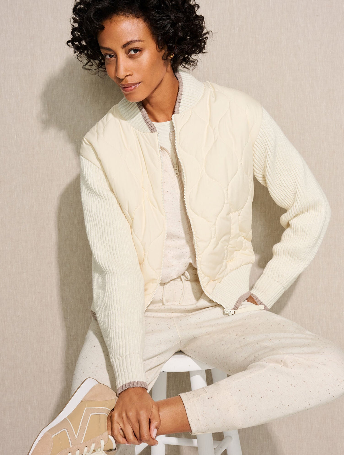 AIRKNIT STRETCH NEP JOHNNY COLLAR HALF-ZIP PULLOVER