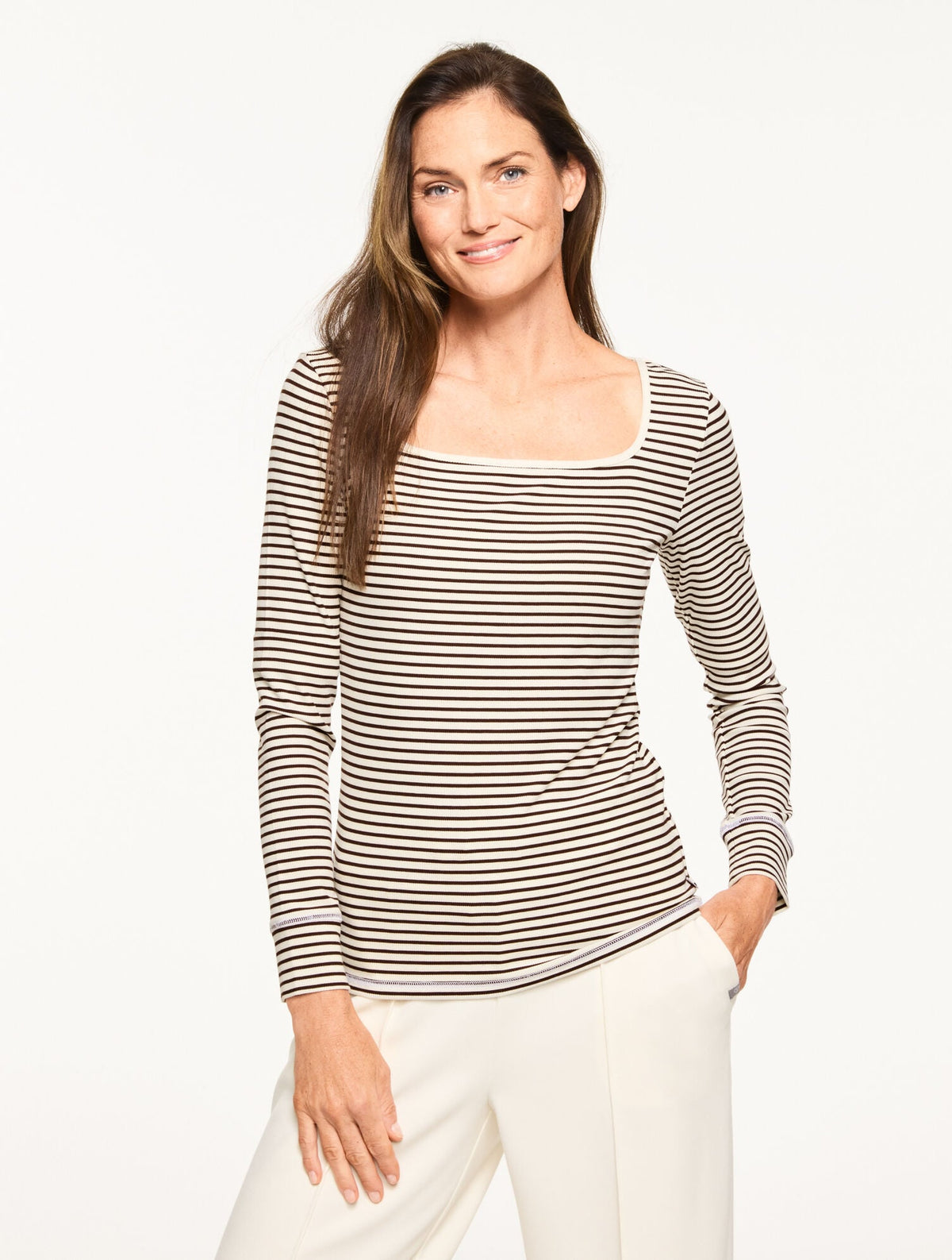 RIBBED SQUARE NECK TEE - WIMBLEDON STRIPE