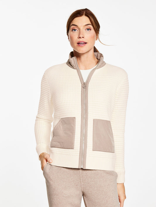 WOVEN TRIM SWEATER JACKET