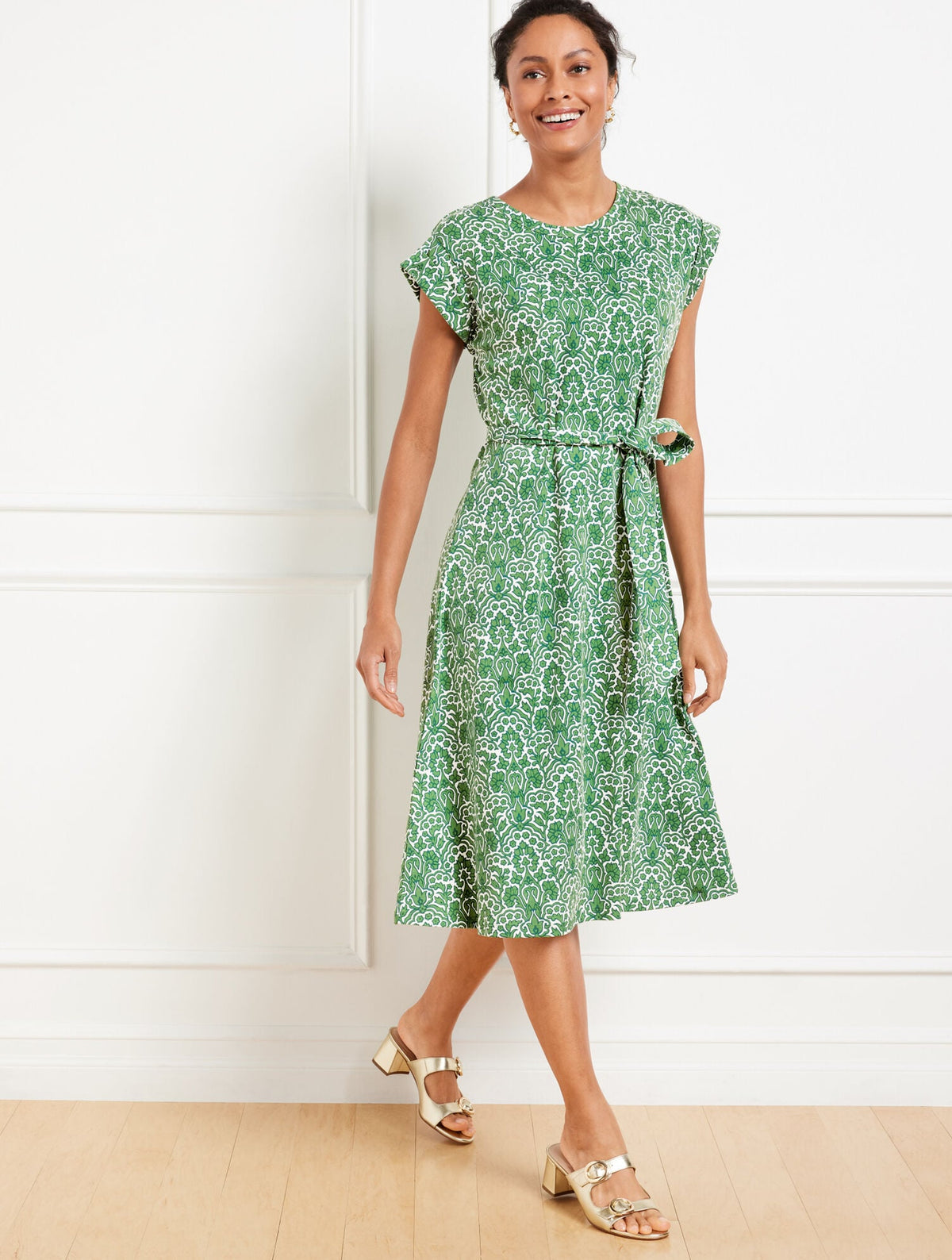 FIT & FLARE MIDI DRESS - WOODLAND DAMASK