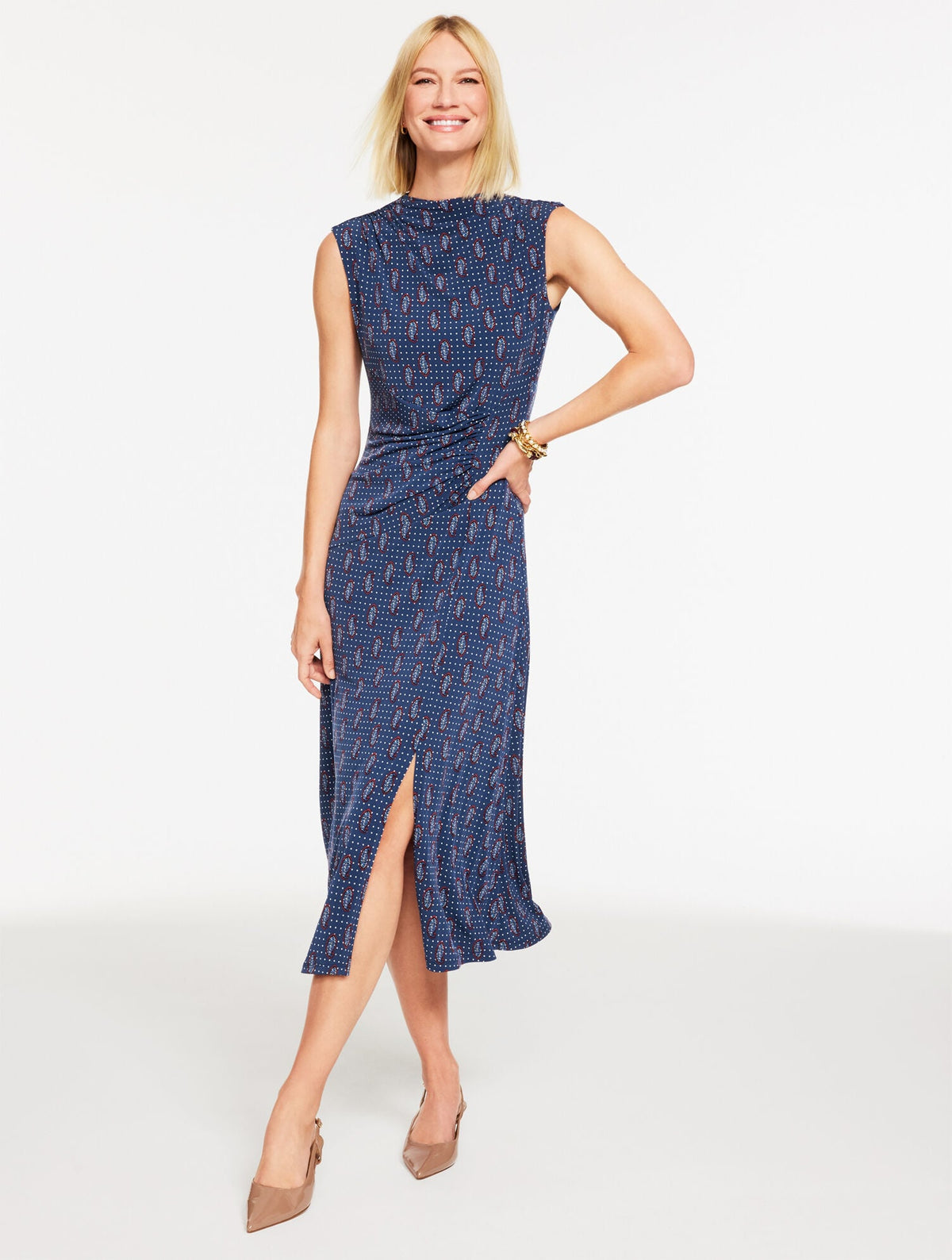 FIT & FLARE MATTE JERSEY DRESS - DITSY PAISLEY