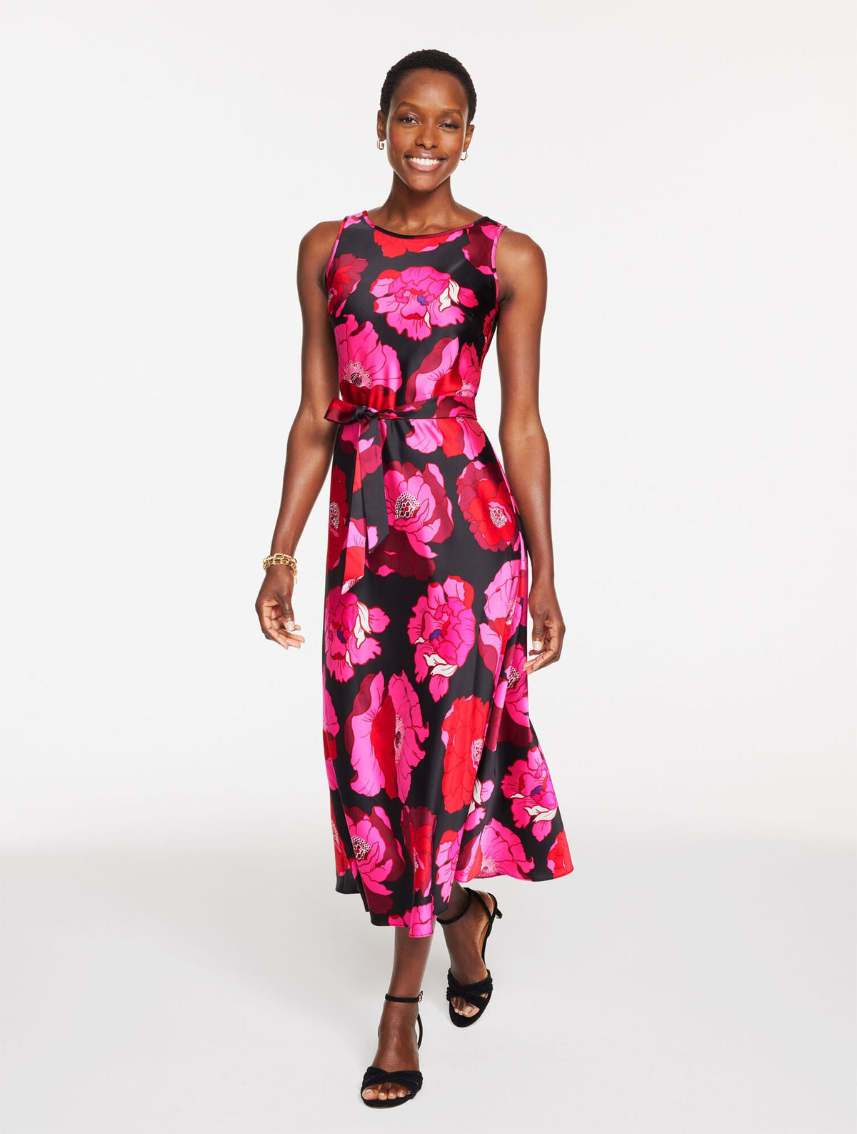 SATIN MIDI DRESS - BLOOMING FLORAL