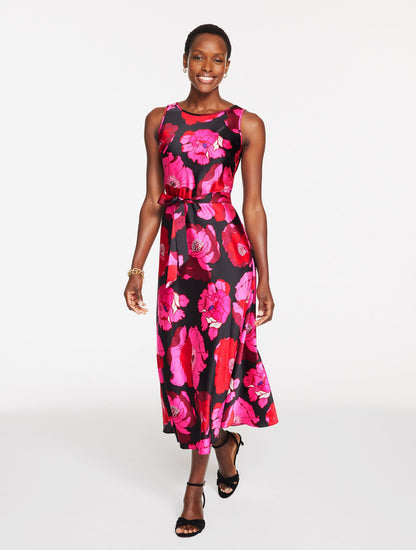 SATIN MIDI DRESS - BLOOMING FLORAL