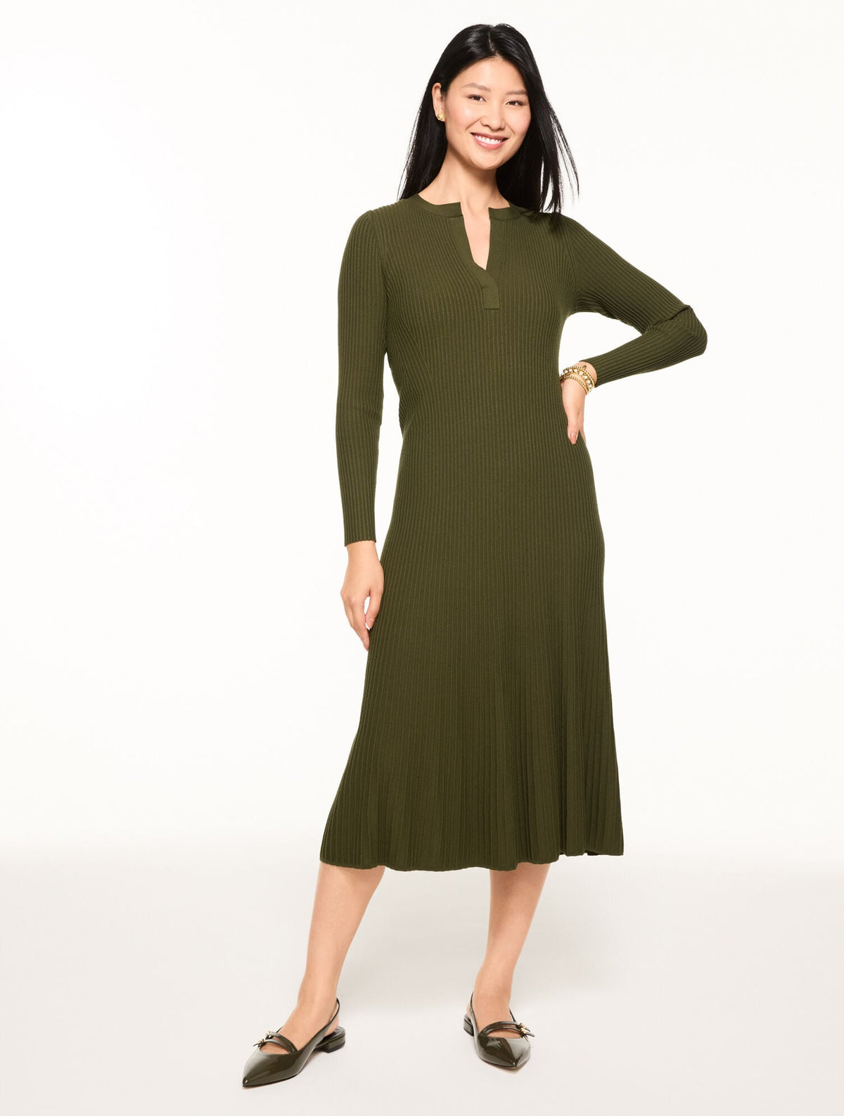 FIT & FLARE RIBBED MIDI DRESS