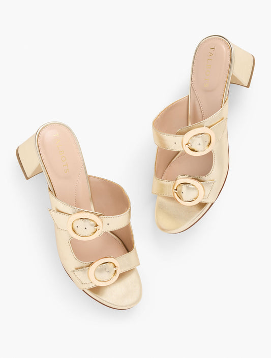 MILLIE STRAPS METALLIC NAPPA BLOCK HEEL SANDALS