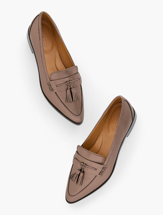 REECE METALLIC POINTED TOE LEATHER LOAFERS