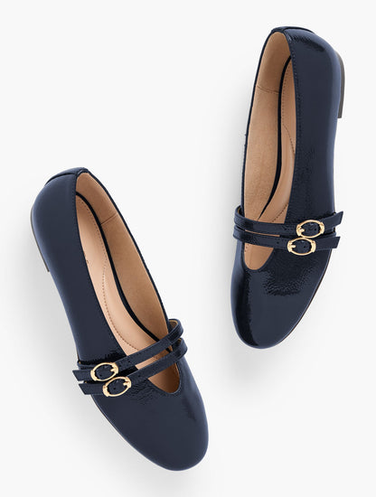 VERA PATENT MARY JANE BALLET FLATS - CRINKLE