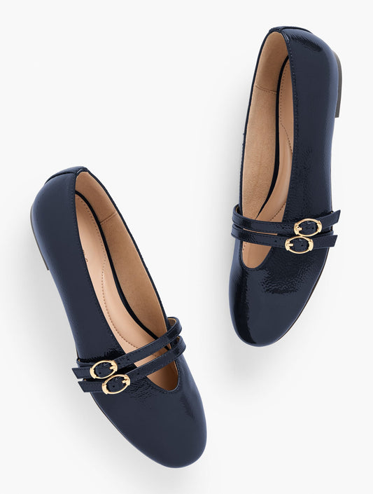 VERA PATENT MARY JANE BALLET FLATS - CRINKLE