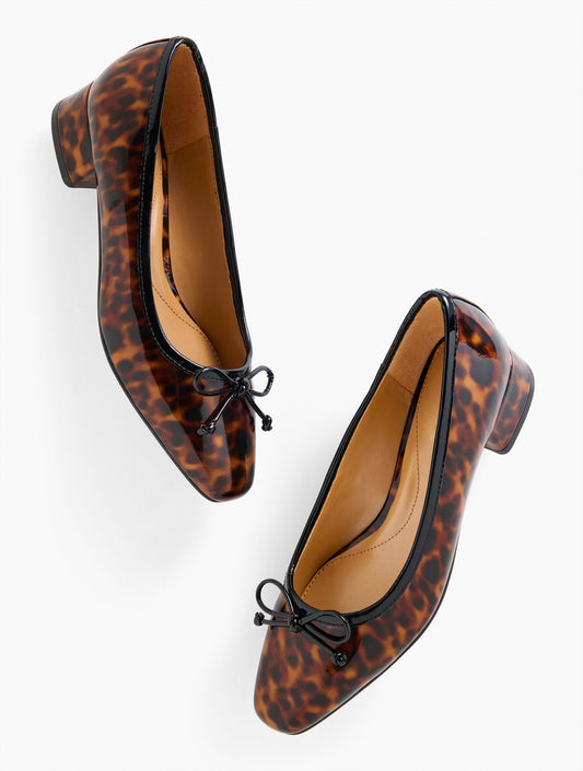 VANESSA PATENT LEATHER BLOCK HEEL PUMPS - TORTOISESHELL