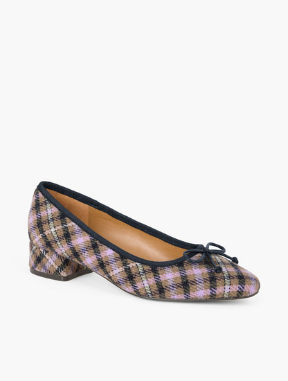 VANESSA PEMBERLEY PLAID BLOCK HEEL PUMPS