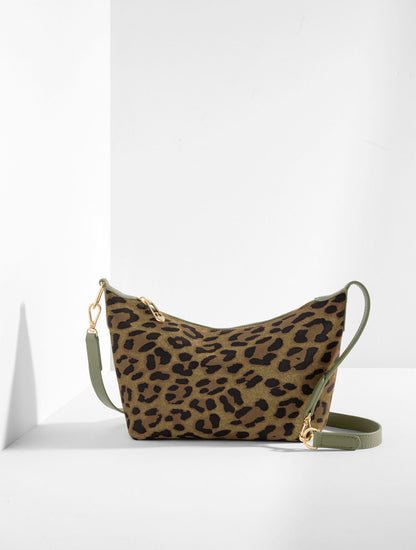 LEOPARD SUEDE CONVERTIBLE CROSSBODY BAG