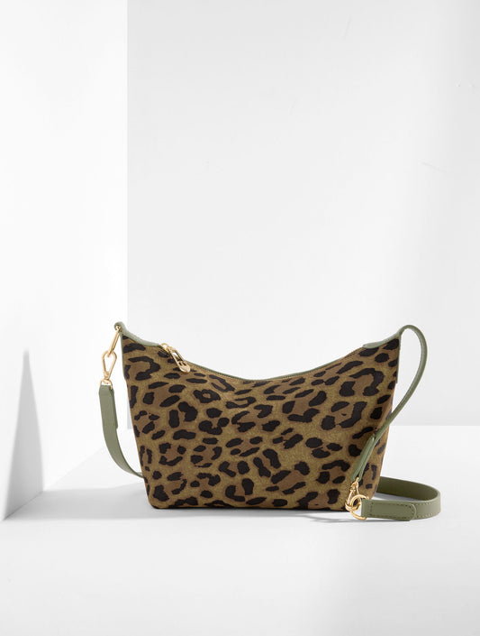 LEOPARD SUEDE CONVERTIBLE CROSSBODY BAG