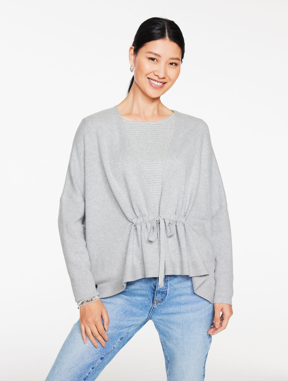 GATHERED WAIST FLYAWAY CARDIGAN