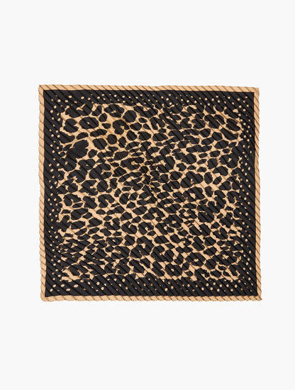 DOTS & ANIMAL PLEATED SILK SQUARE SCARF