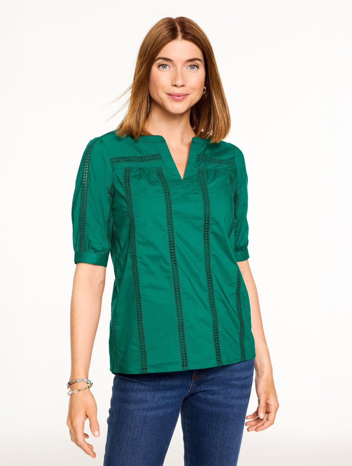 EMBROIDERED EYELET POPLIN TOP