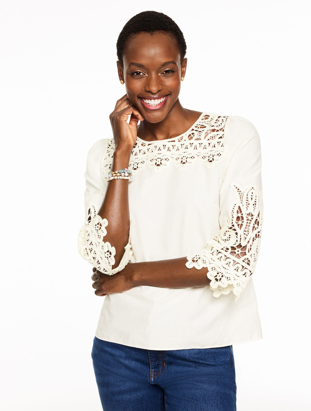 LACE TRIM POPLIN TOP