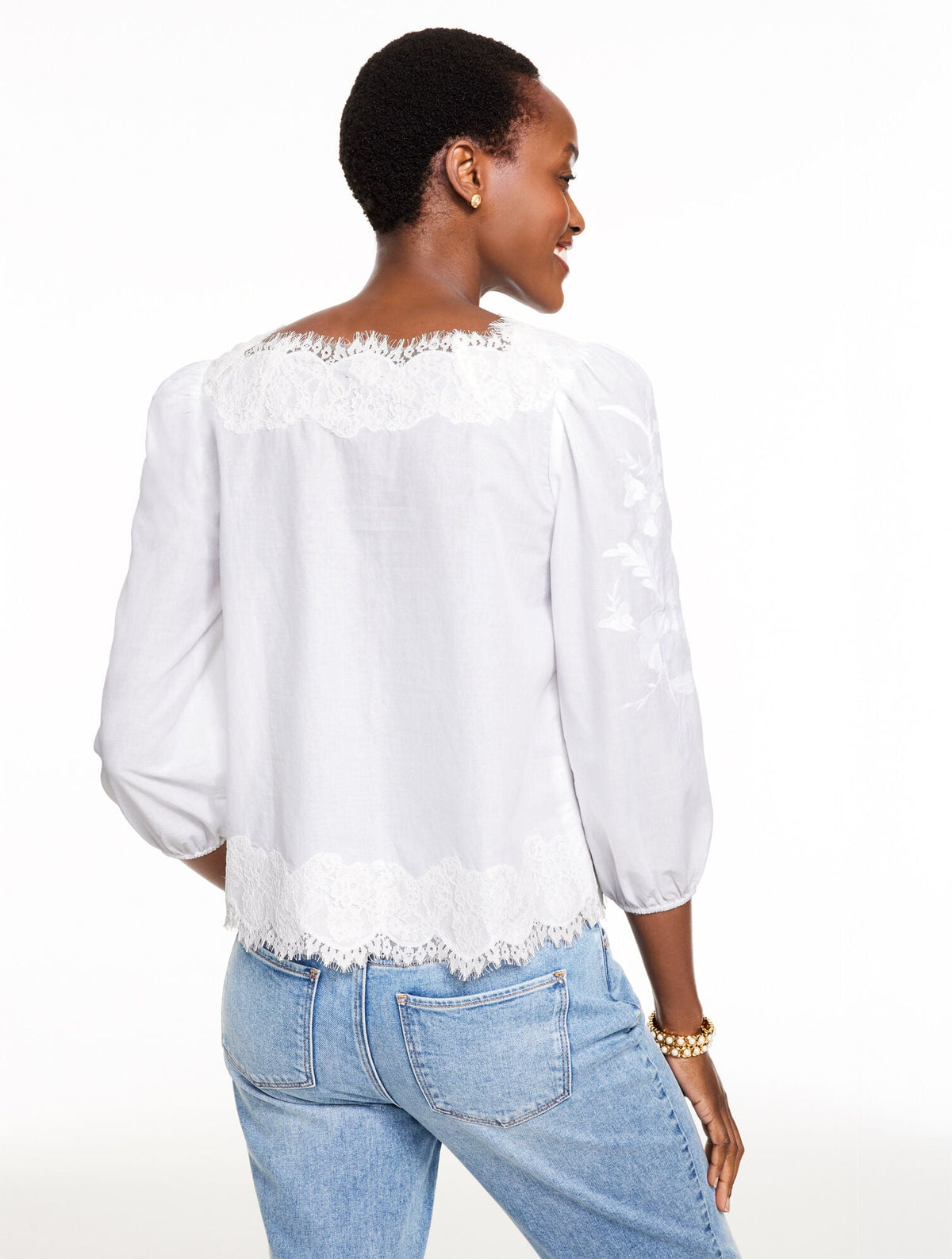EMBROIDERED LACE TRIM VOILE TOP