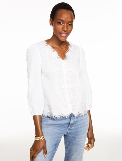 EMBROIDERED LACE TRIM VOILE TOP