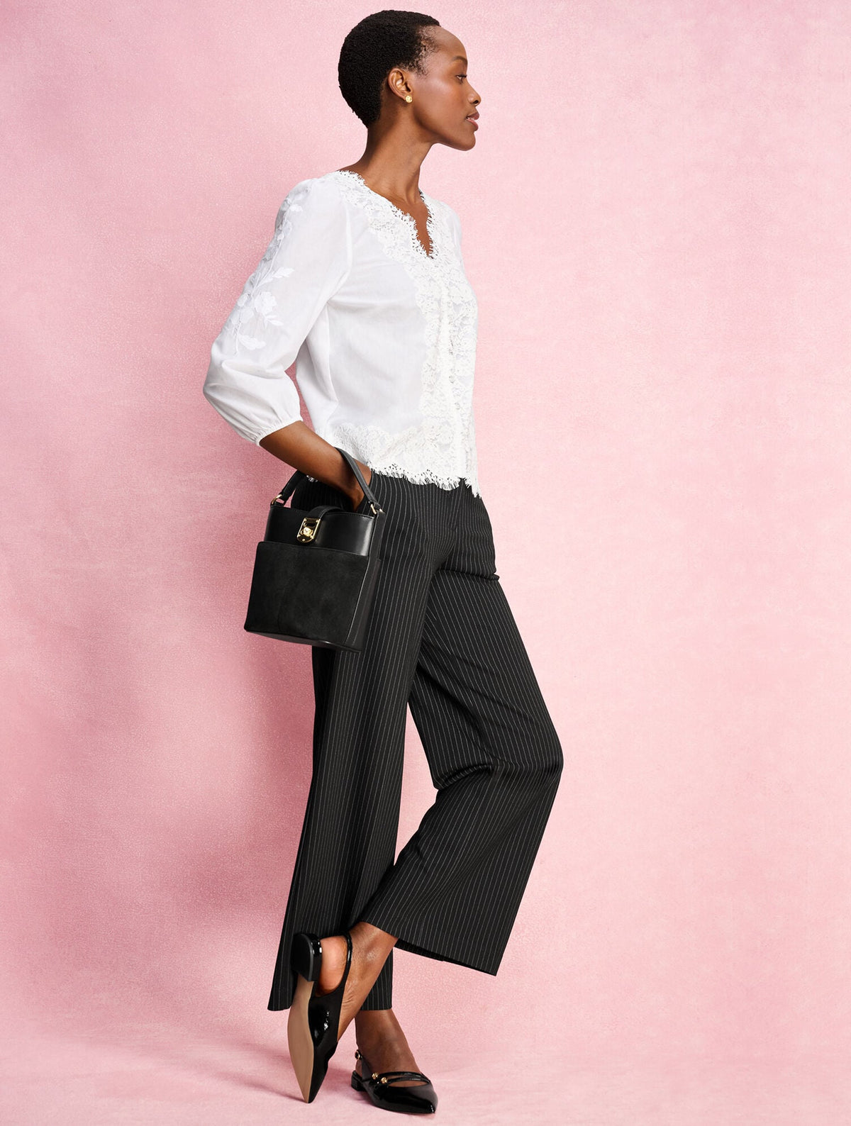 EMBROIDERED LACE TRIM VOILE TOP