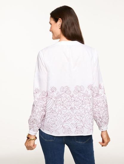 CONTRAST EMBROIDERED POPLIN TOP