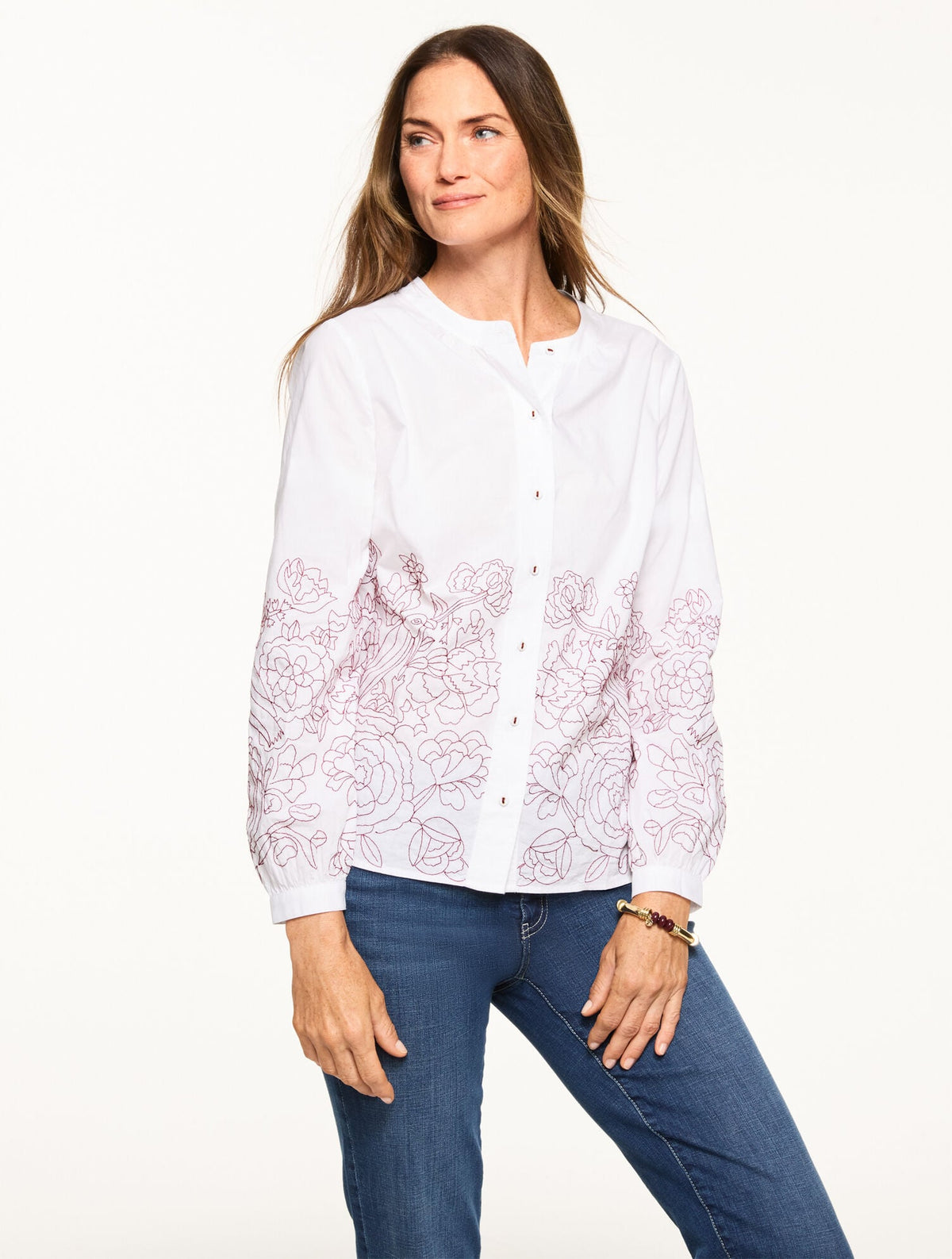 CONTRAST EMBROIDERED POPLIN TOP