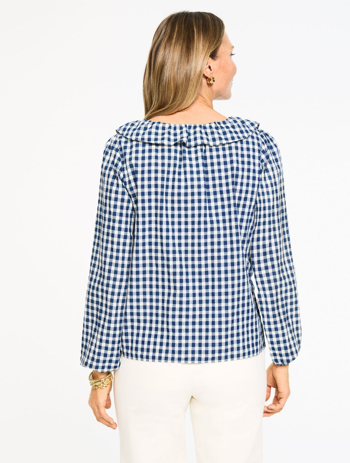 PINTUCK RUFFLE TRIM TOP - REGENT CHECK