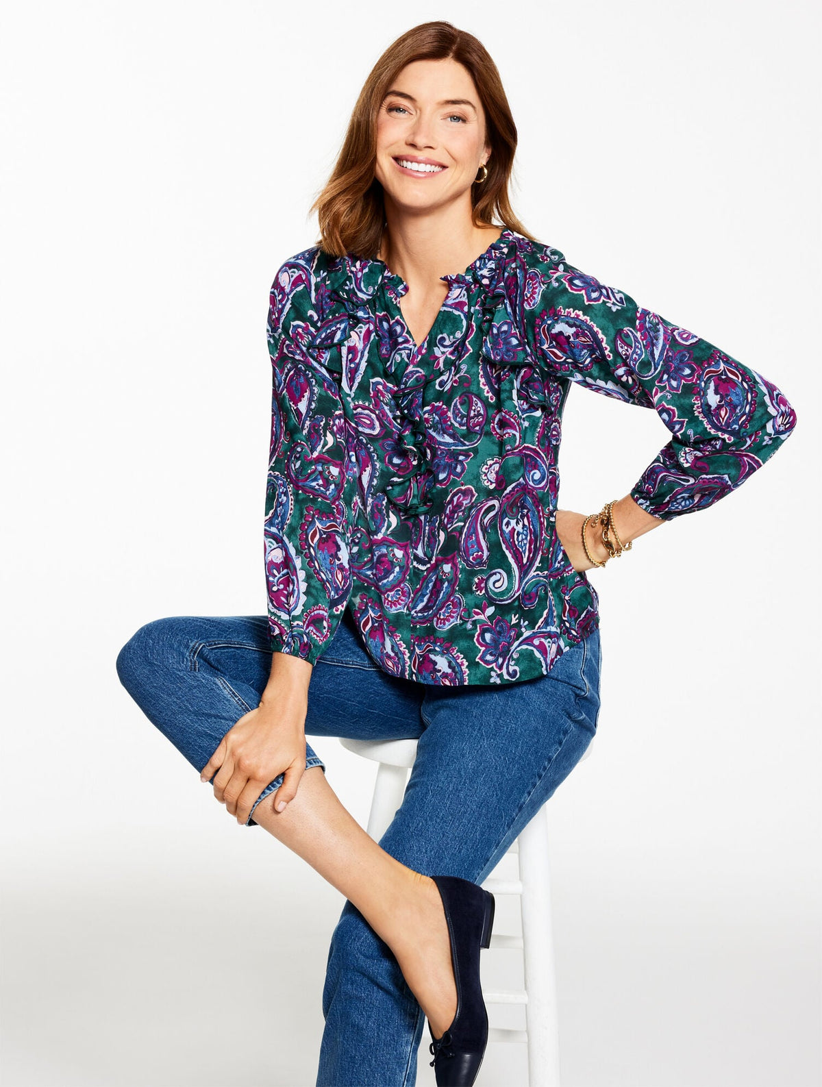 RUFFLE TOP - PICCADILLY PAISLEY