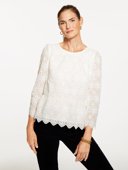 EMBROIDERED LACE PEPLUM TOP