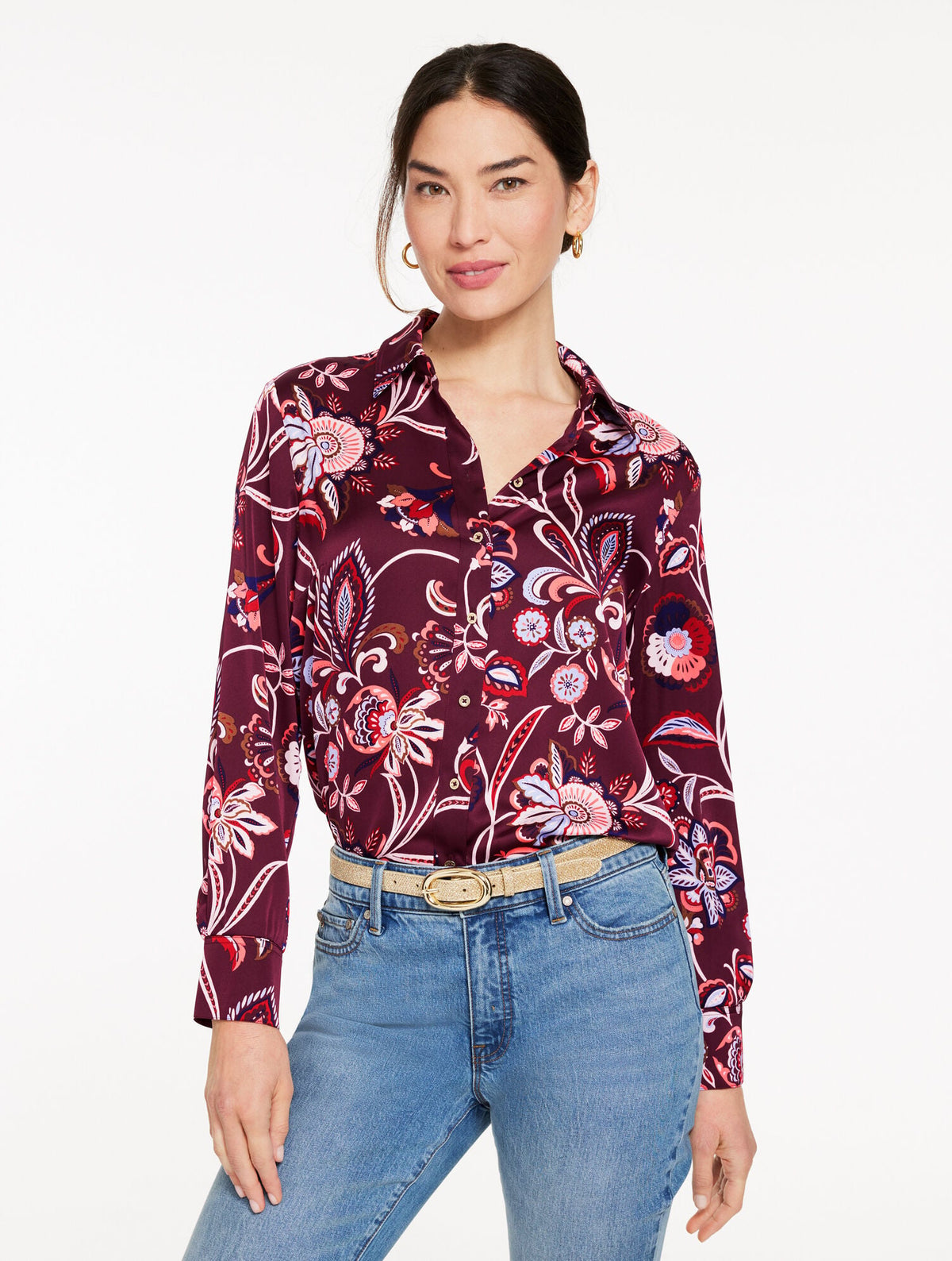 SOFT SATIN CHARMEUSE SHIRT - LIVELY FLORAL
