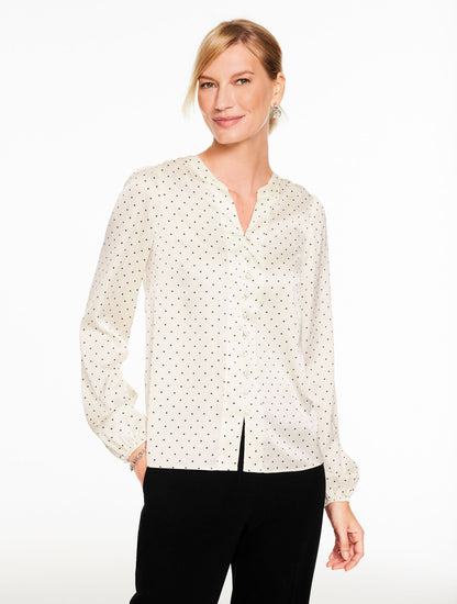 BAND COLLAR BUTTON FRONT SHIRT - LUMINOUS DOTS