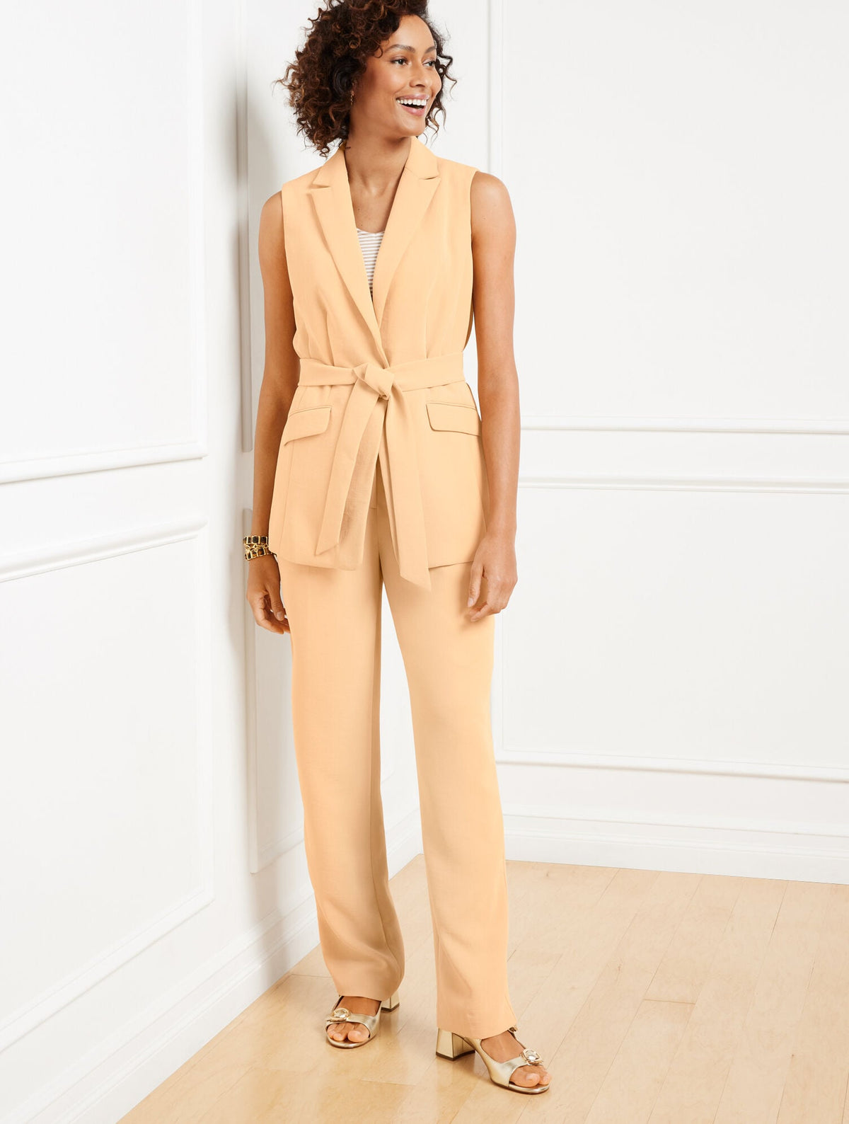 POLISHED CREPE TIE WAIST VEST