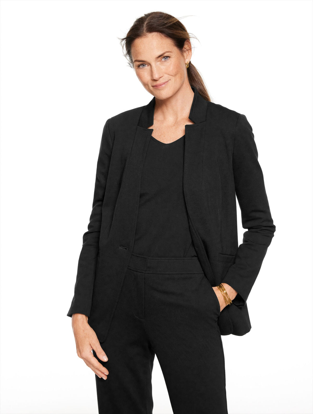 LUXE PONTE SINGLE BUTTON BLAZER
