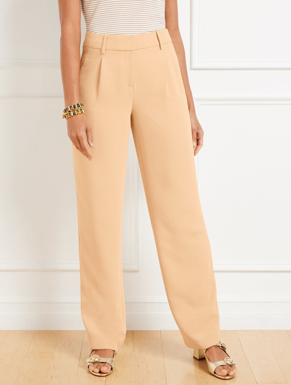STRAIGHT LEG POLISHED CREPE PANTS