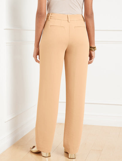 STRAIGHT LEG POLISHED CREPE PANTS