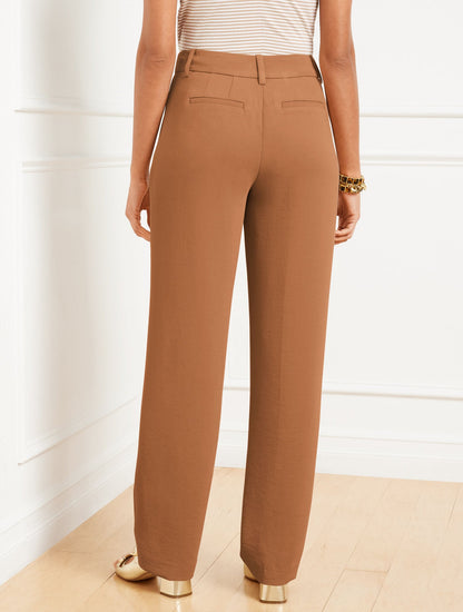 STRAIGHT LEG POLISHED CREPE PANTS