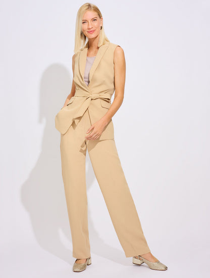 STRAIGHT LEG POLISHED CREPE PANTS