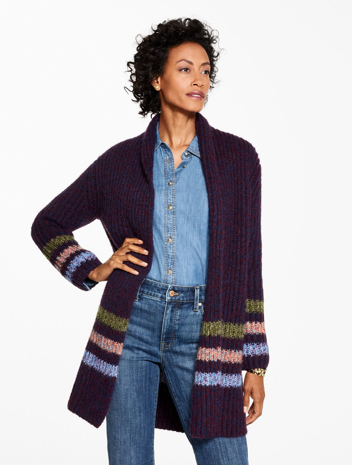 OPEN FRONT CARDIGAN - MARL STRIPE