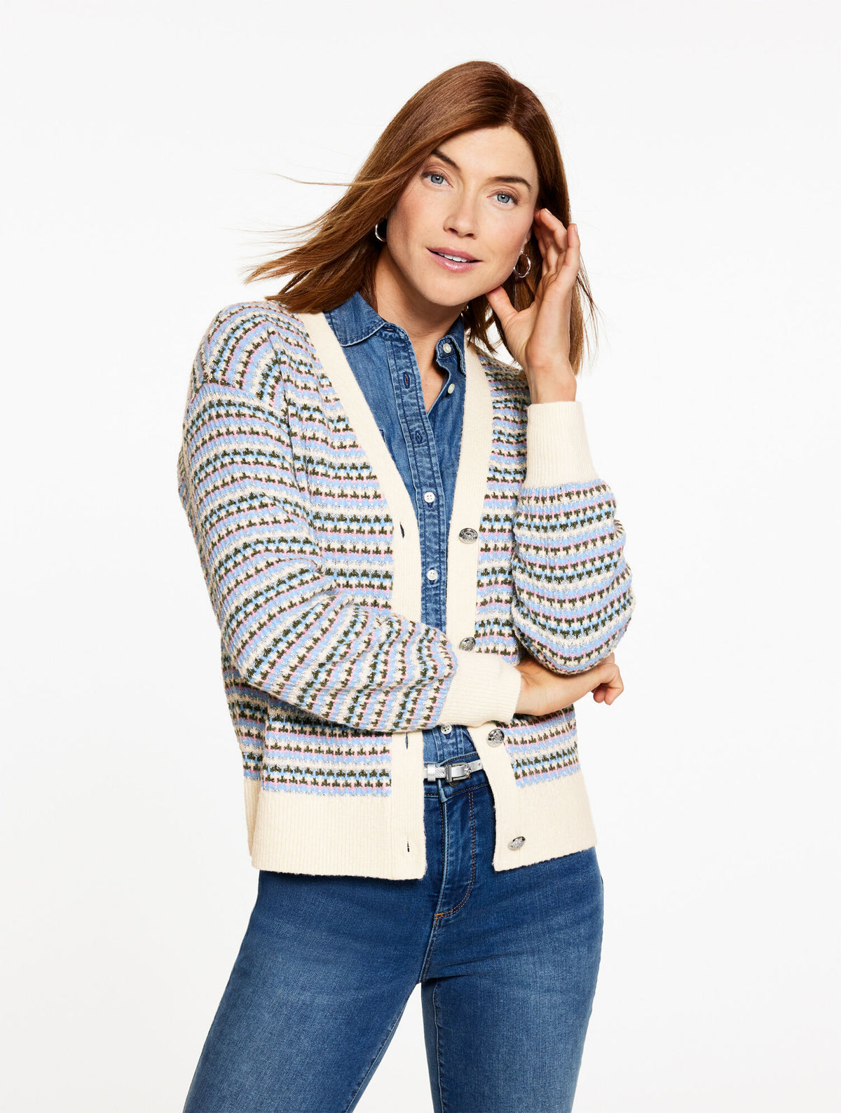 V-NECK CARDIGAN - BREEZY STRIPE