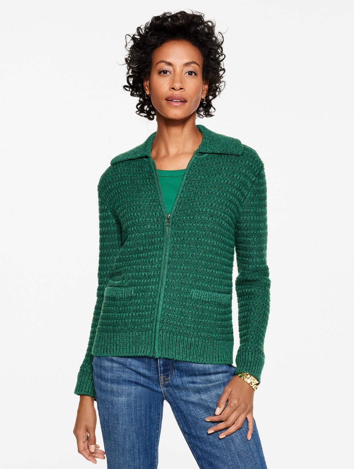 TWEED ZIP FRONT CARDIGAN