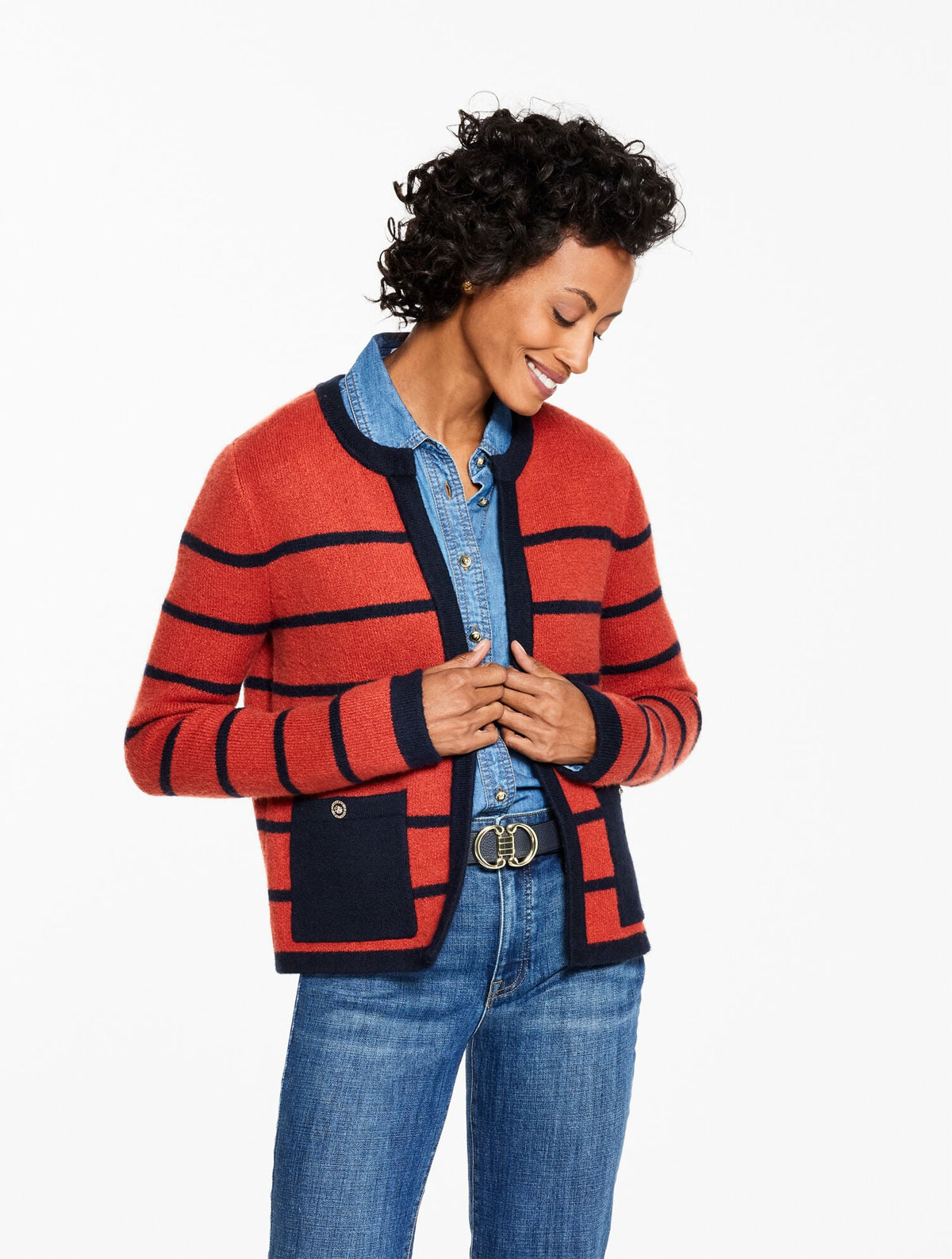 DOUBLE KNIT SWEATER JACKET - STRIPE