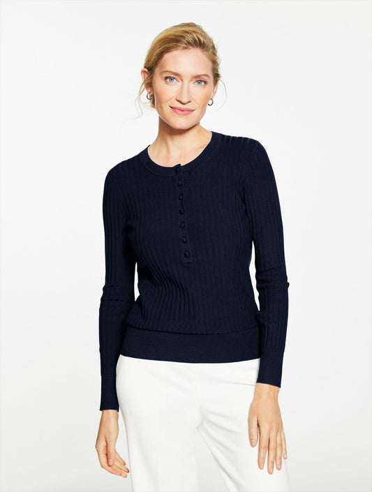 RIBBED HENLEY PULLOVER