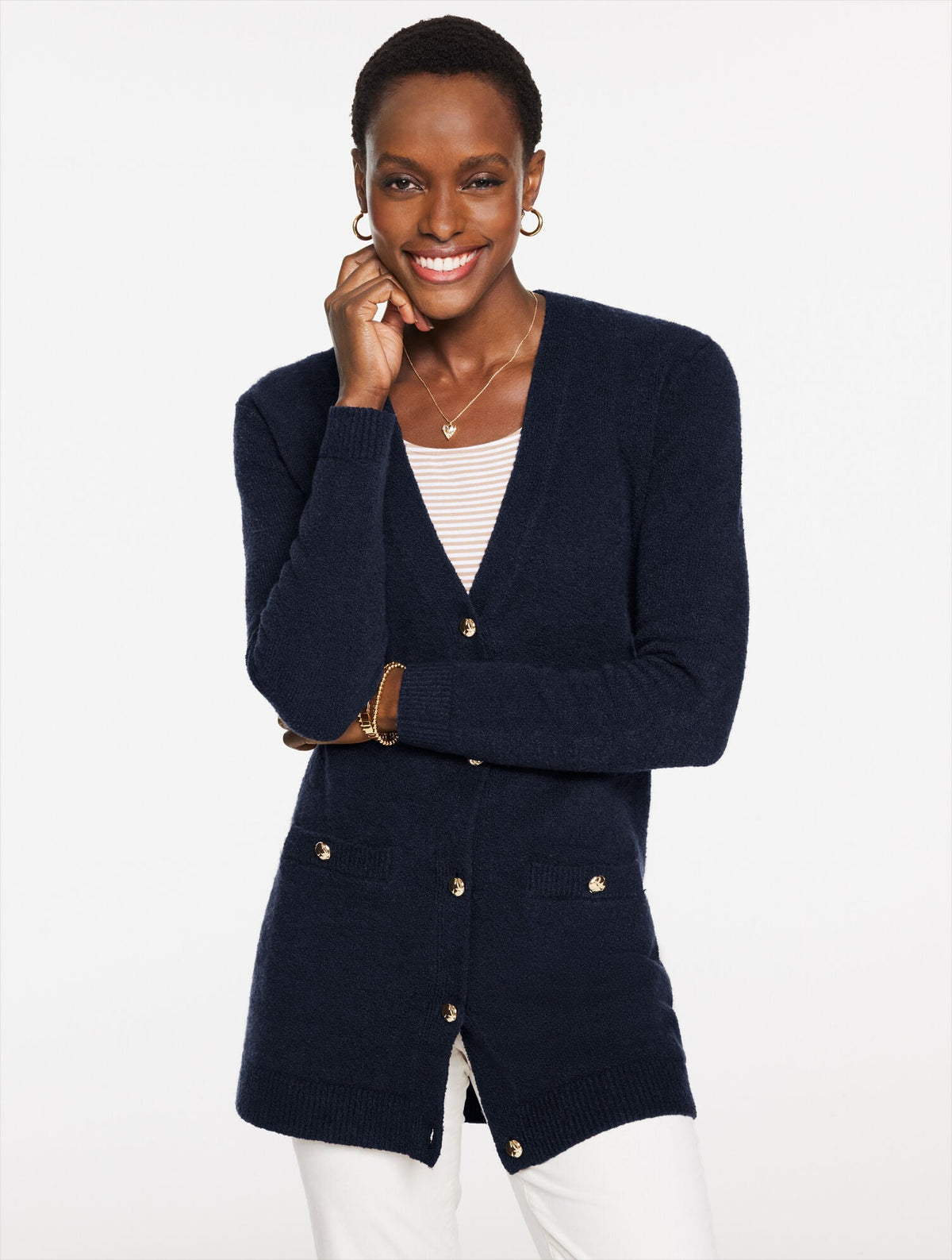BOUCLÉ V-NECK CARDIGAN