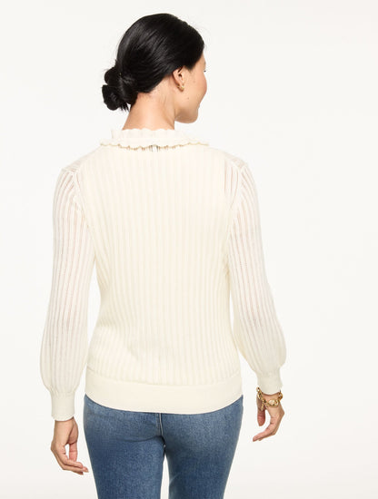 RUFFLE NECK HENLEY PULLOVER