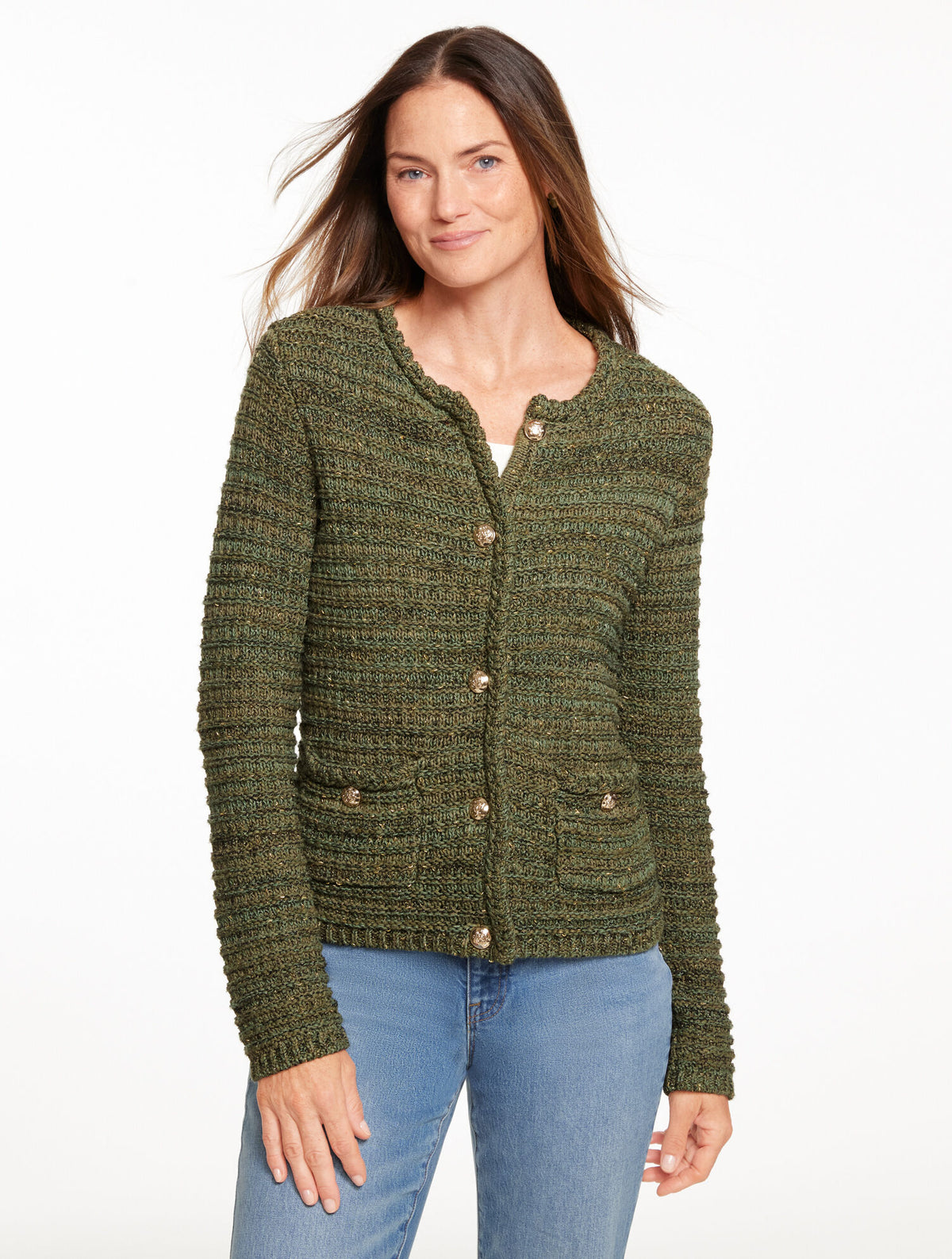 TUCK STITCH CREWNECK CARDIGAN
