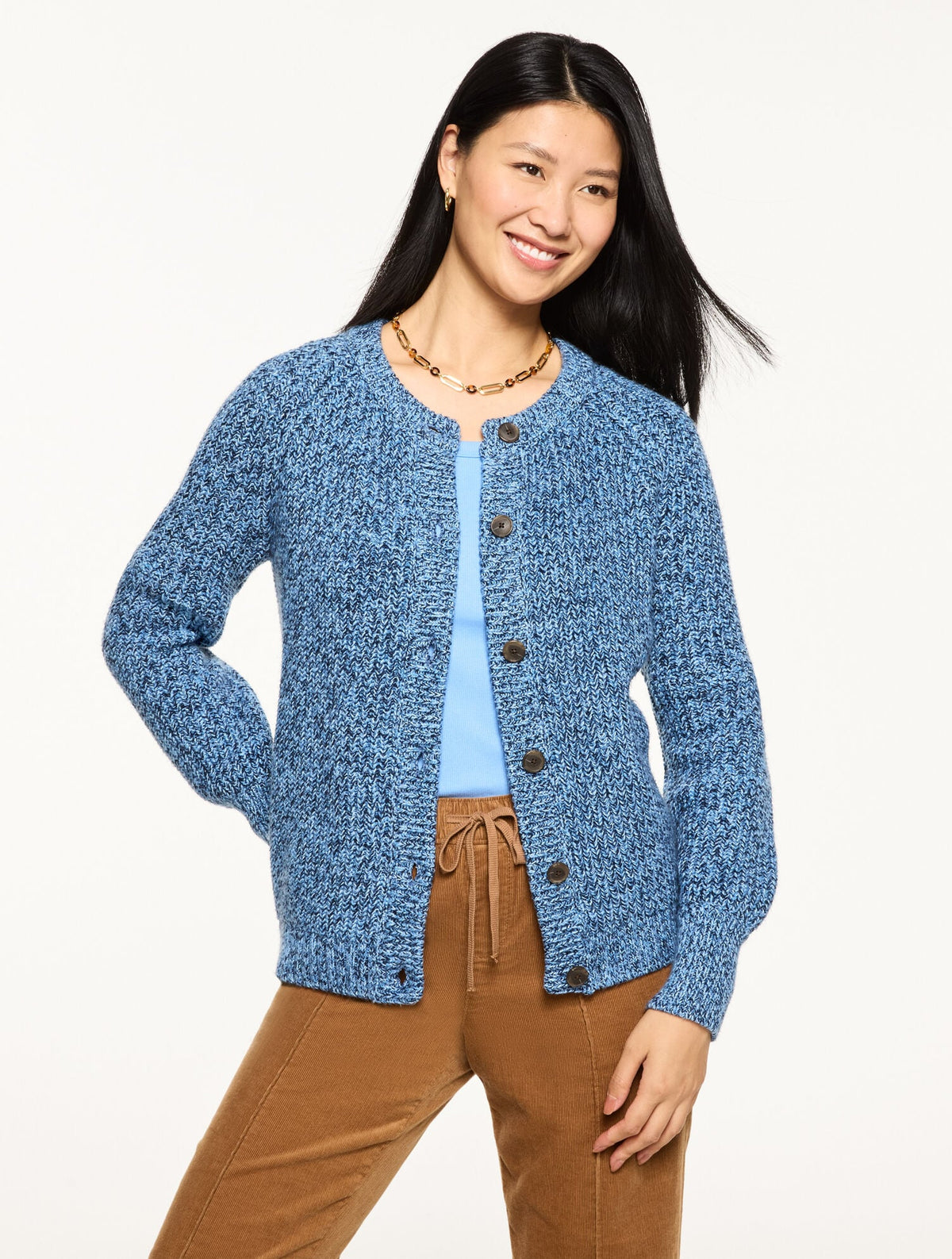 SHAKER STITCH CREWNECK CARDIGAN - MARLED